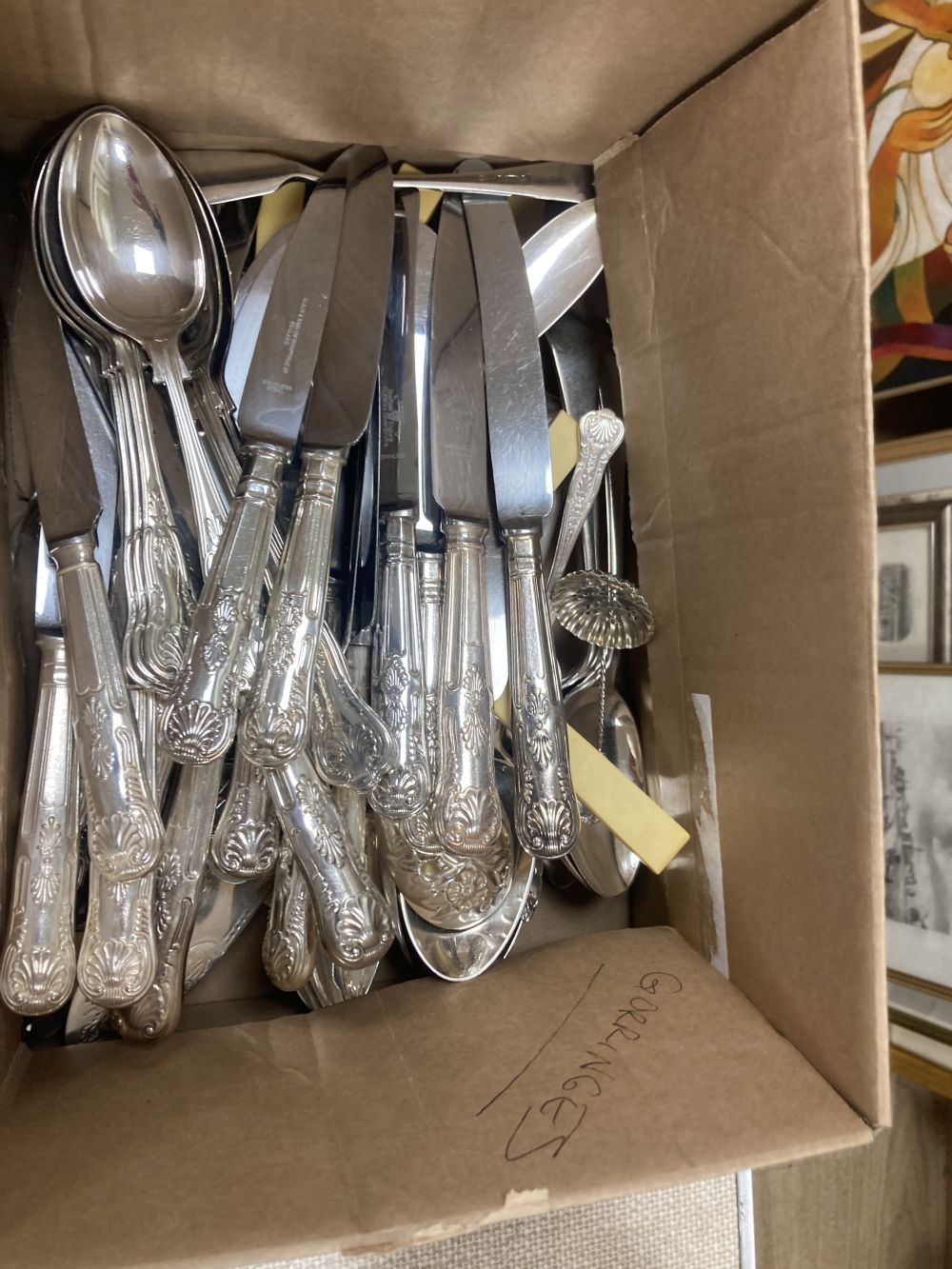A Victorian silver plated four piece tea set, assorted plated flatware,etc.
